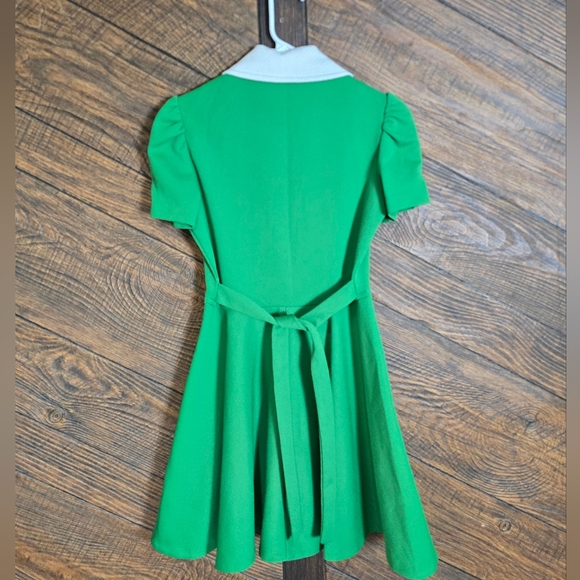 VNTG Handmade Green Collared Button Down Dress STUNNING Floral Detail - Picture 5 of 13